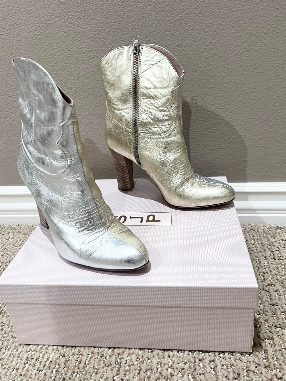 SJP Sarah Jessica Parker Tryst Metallic Leather Cowboy Boots
